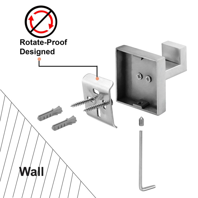 Nolimas Towel Hook Stainless Steel Bathroom Rustproof Clothes Towel Coat Hook Wall Mounted Square Toilet Kitchen, Heavy Duty Door Hanger, 2 Pack, Brushed Nickel - Image 5